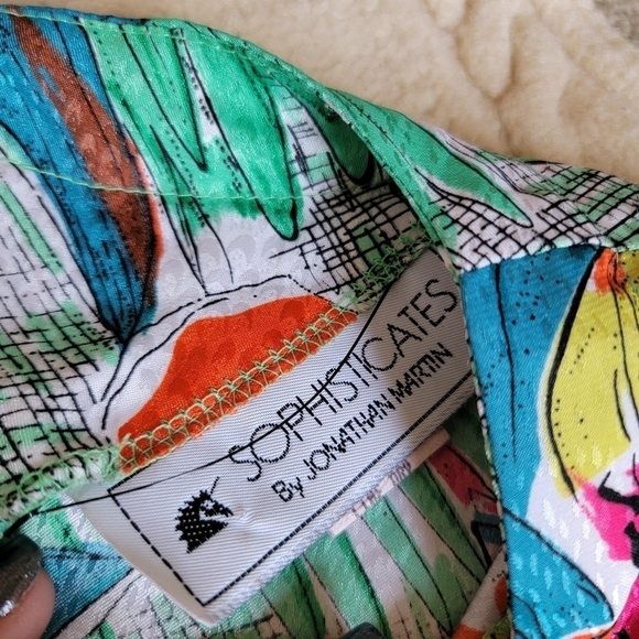 Vintage Tropical Floral Satin Blouse size Small/Medium 10 - Picture 5 of 9